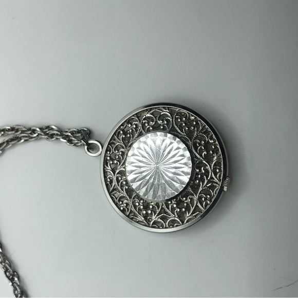 Vtg Caravelle Manual Wind Pocket Watch Necklace / Working/ 26” Chain 1.7” Watch - Picture 2 of 6